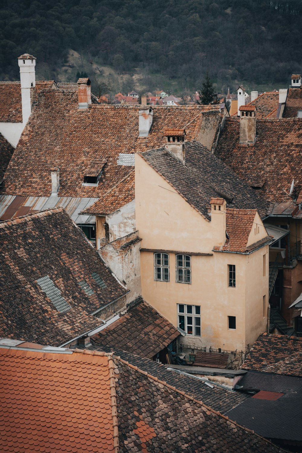 a view of rooftops and buildings in a city