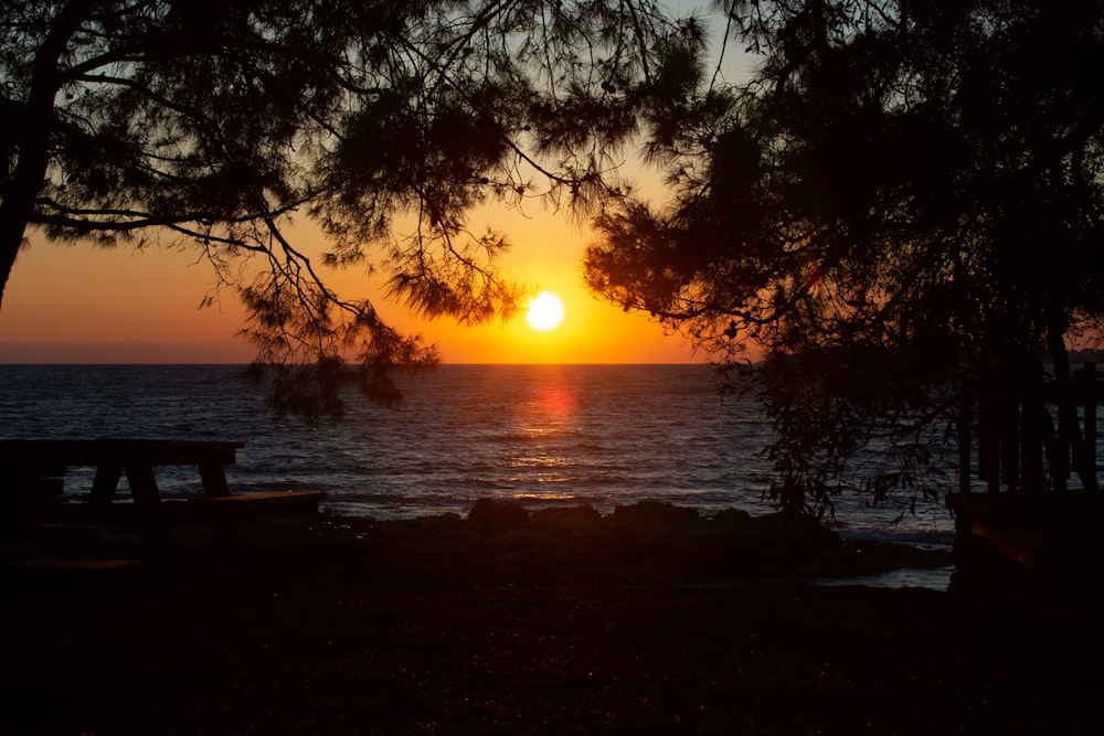 the sun is setting over a body of water