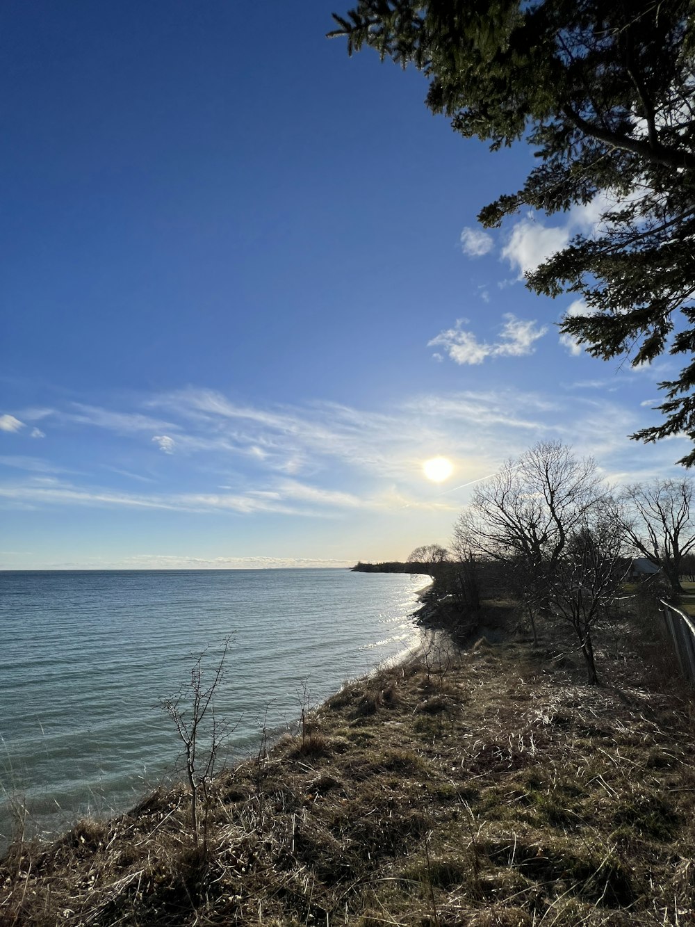 a view of a body of water from a hill