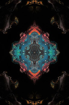 an abstract image of a blue and red flower