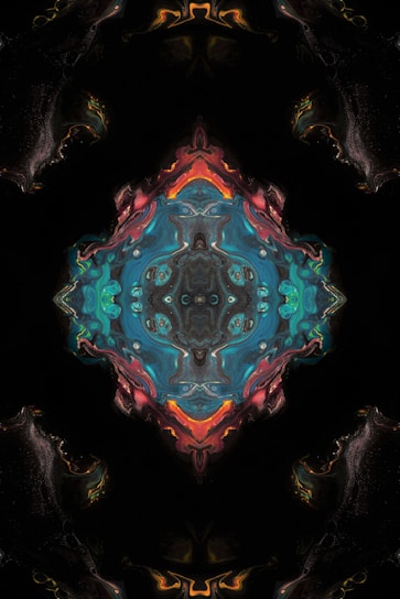 an abstract image of a blue and red flower