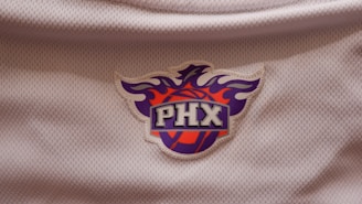 Detail shot of the phonix sun logo embroidered on the sleeve of a soft cotton hoodie.
