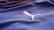 A close-up of a textured blue fabric with a white embroidered logo of a leaping animal, likely representing a brand. The fabric appears to be part of a sports jersey, with fine linear stitching visible.
