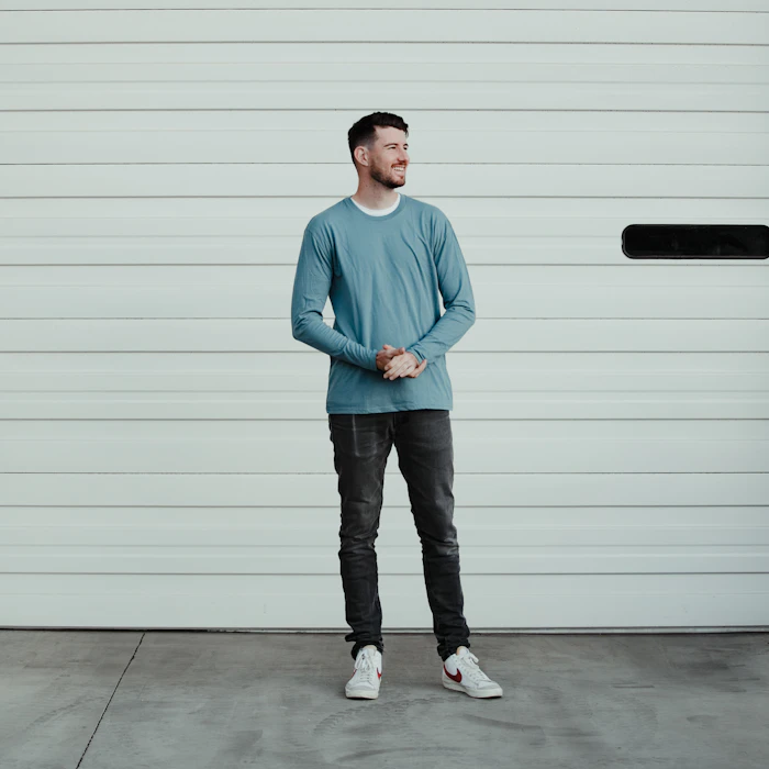 Person wearing a custom long-sleeve shirt