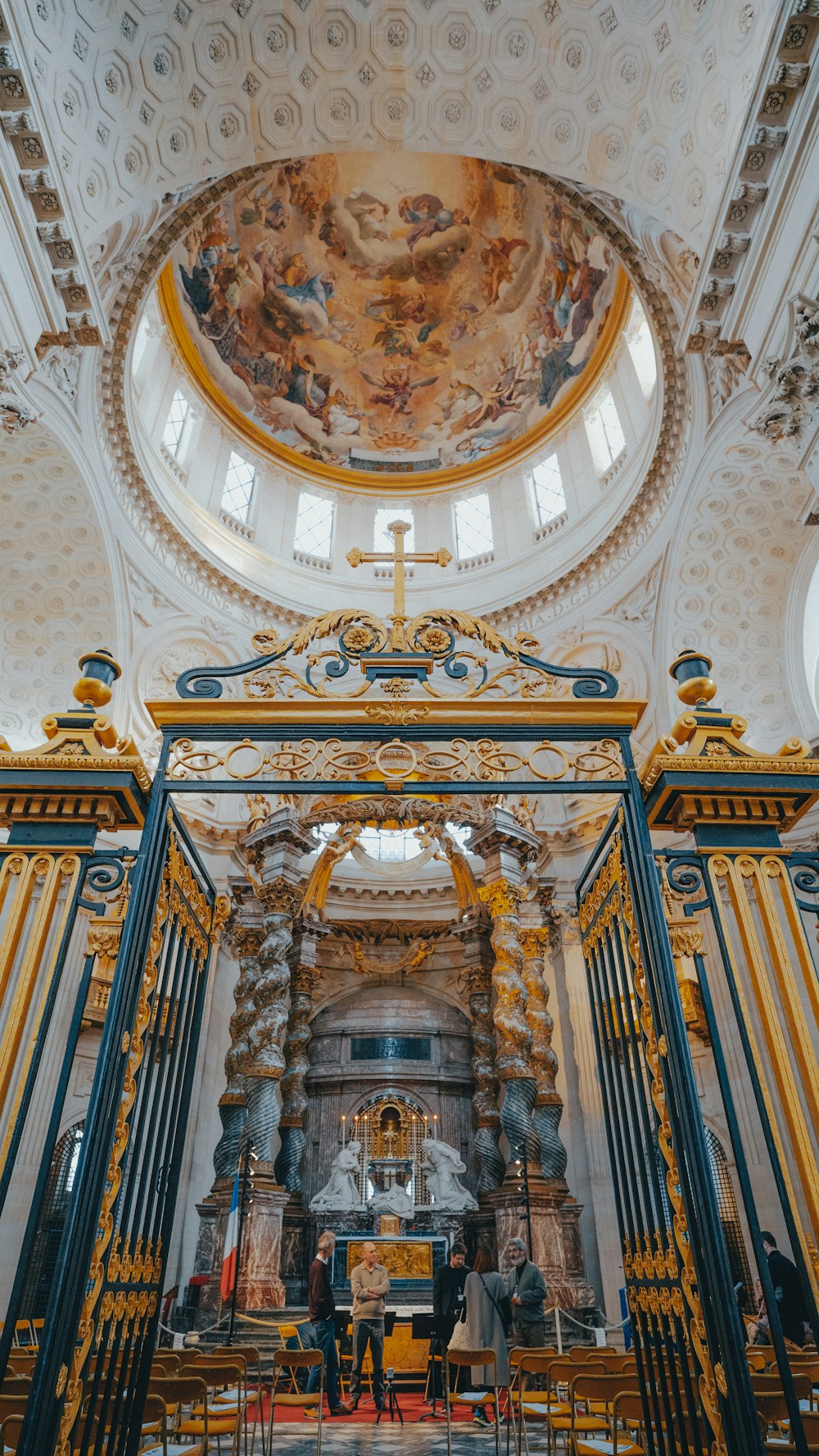 the interior of a church with a painting on the ceiling