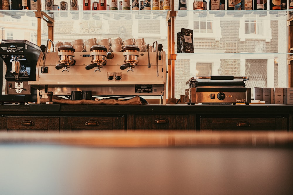 a coffee machine sitting on top of a counter