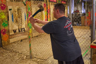 a man Axe Throwing