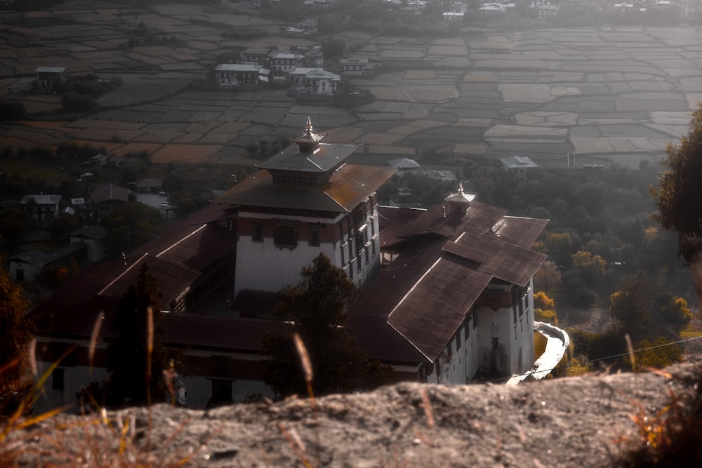 a view of a village from a hill