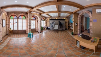 a fisheye lens view of a living room
