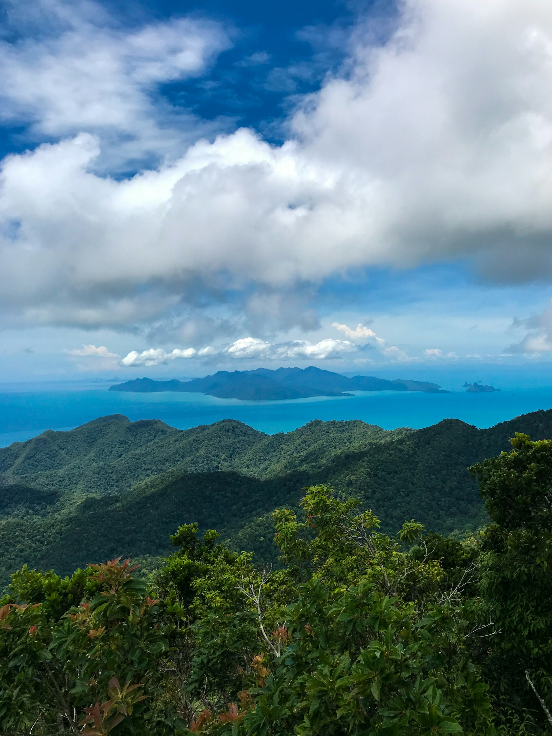 a scenic view of the ocean and mountains