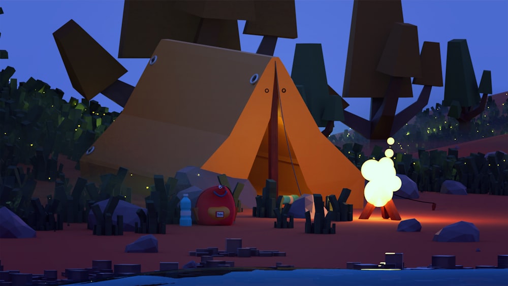 Un personaggio dei cartoni animati in piedi davanti a una tenda