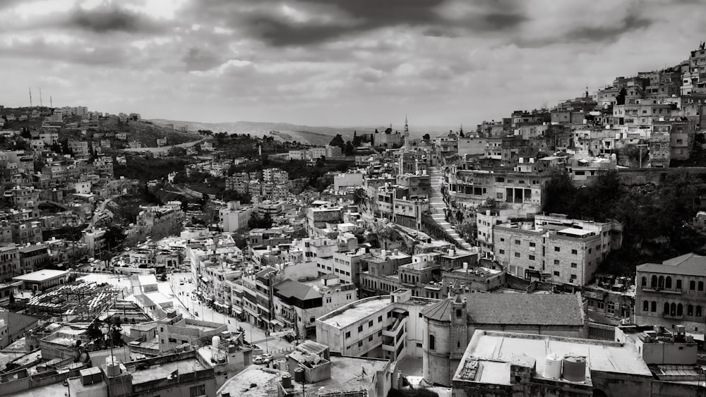 a black and white photo of a city