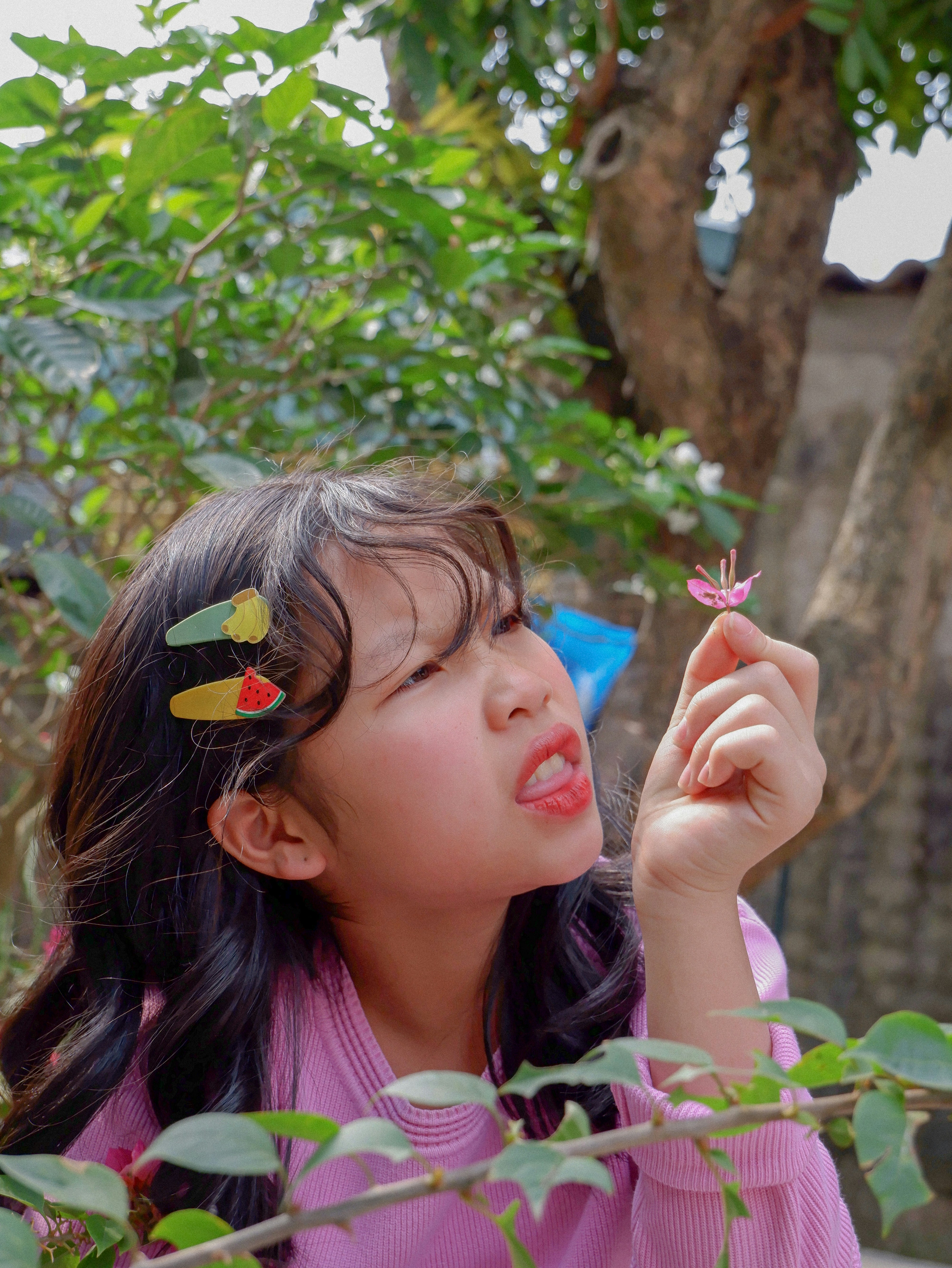 A little girl holding a flower in her hand photo – Free Human Image on ...