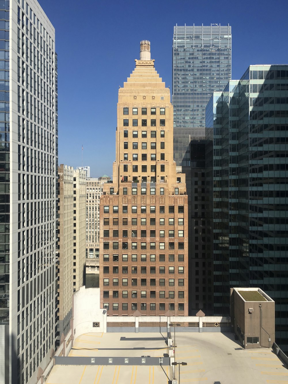 a view of a city with tall buildings