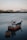 A small fishing boat with the name 'Ana Celia Vila do Conde' is moored in calm waters near a coastline. A smaller vessel is attached to it. In the background, industrial buildings and a crane are visible, suggesting a shipyard or port area.