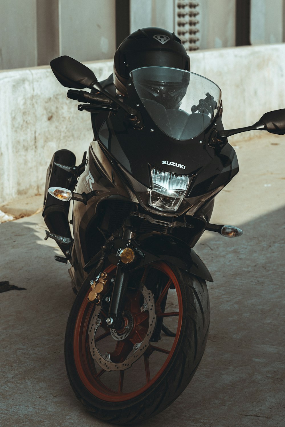 a motorcycle parked on the side of the road