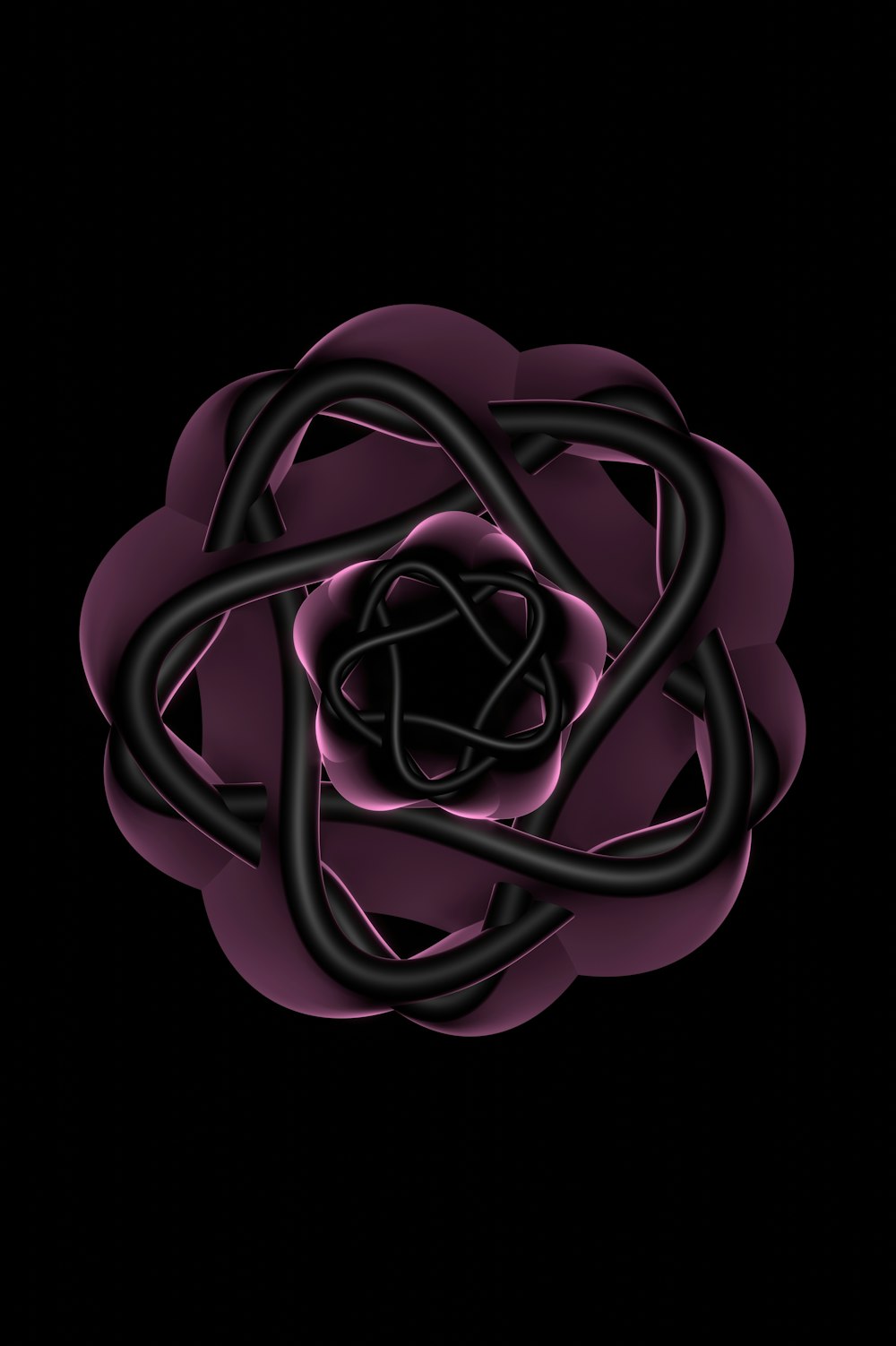 a black and purple flower on a black background