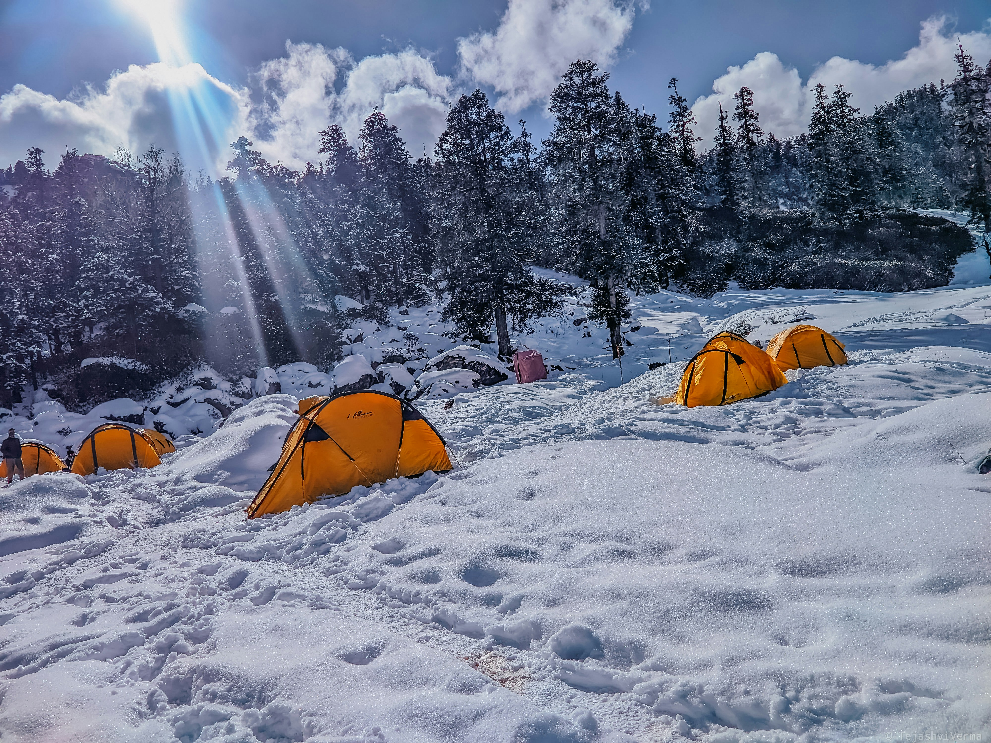 a group of tents pitched up in the snow