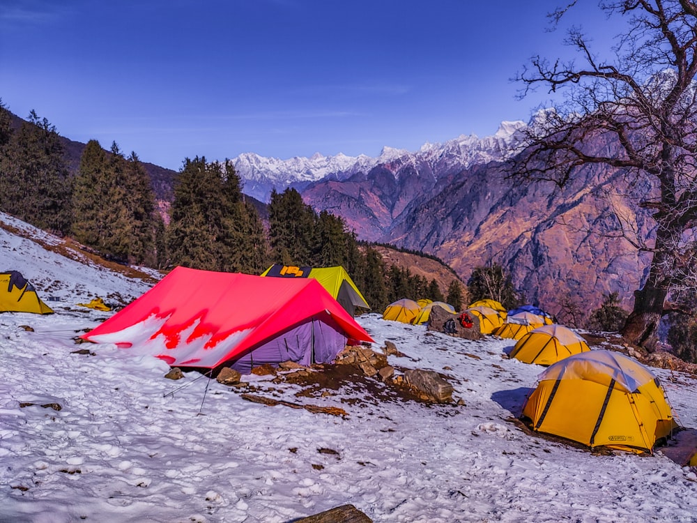 a group of tents pitched up in the snow