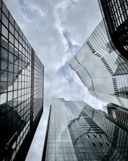 a group of tall buildings sitting next to each other