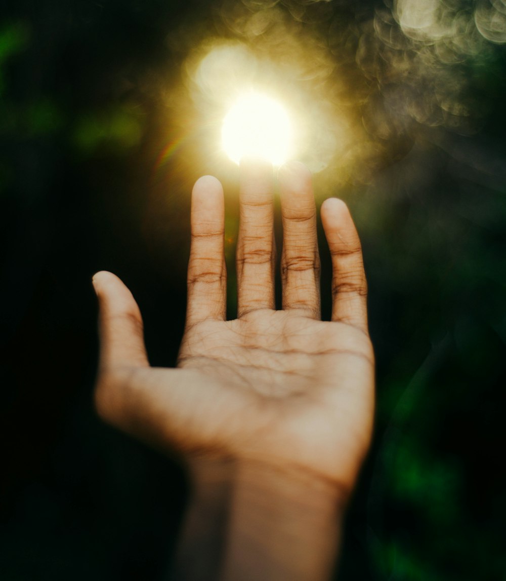 a person's hand with a light shining through it