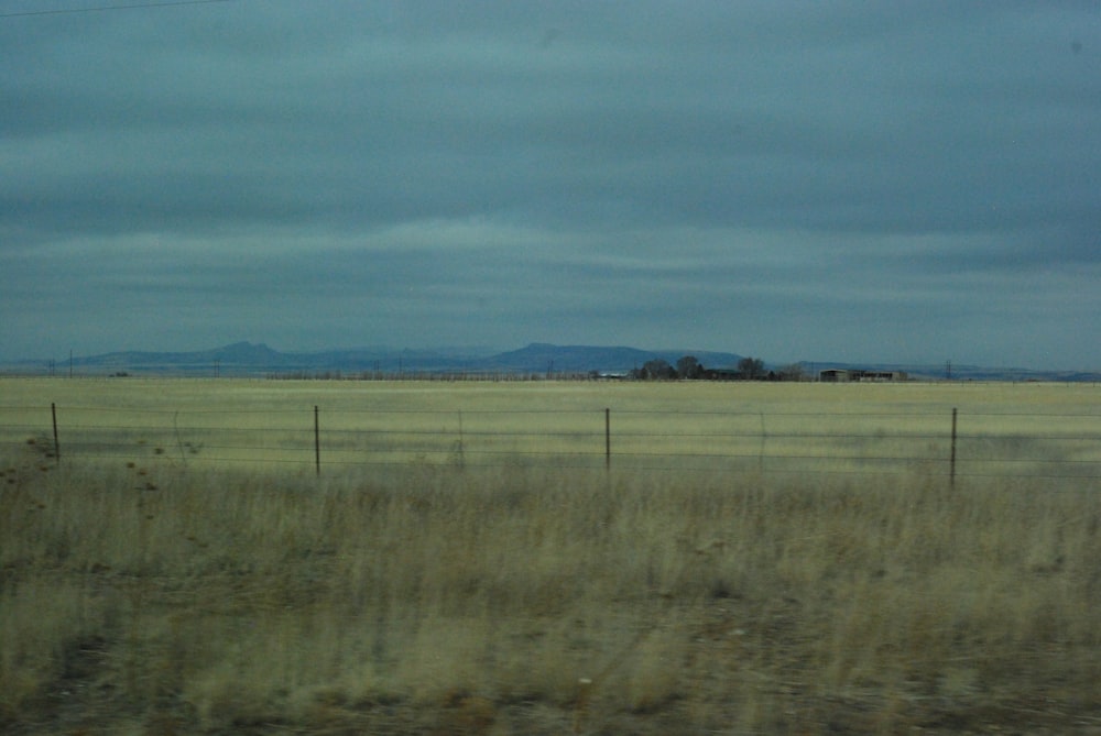 a field with a fence in the middle of it