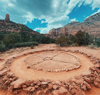 a rock circle in the middle of a desert