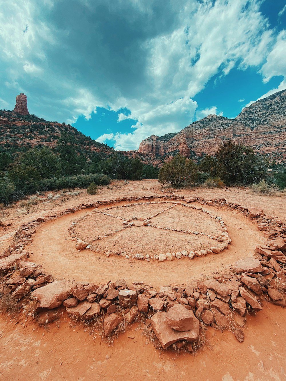 a rock circle in the middle of a desert