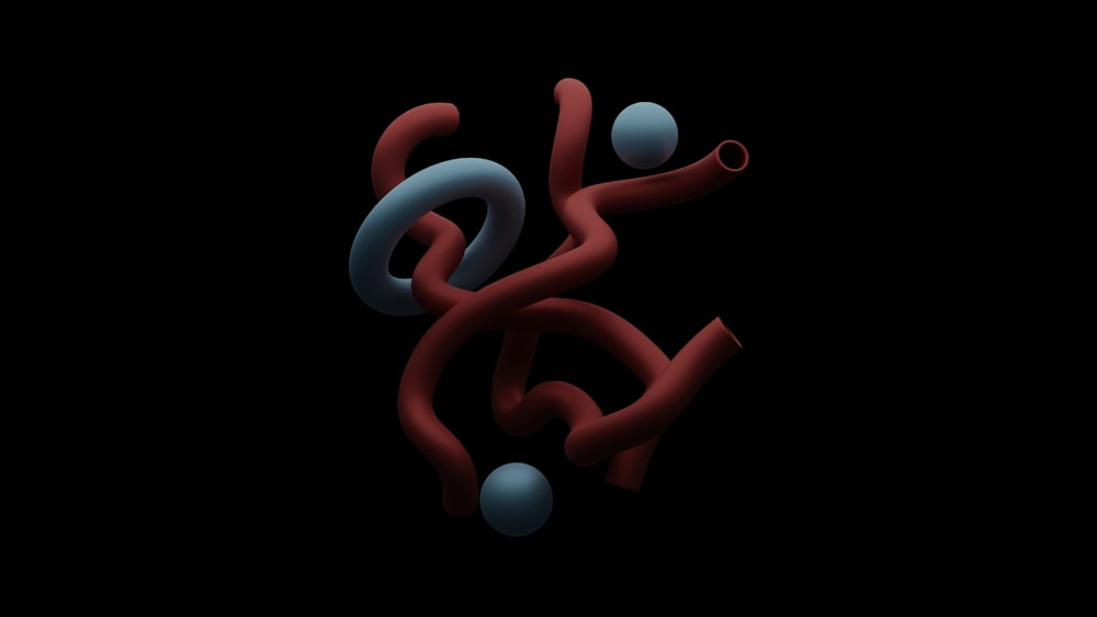 a black background with red and blue shapes