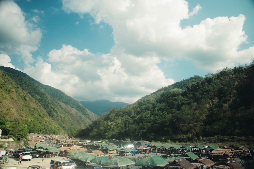 a group of tents set up in a valley