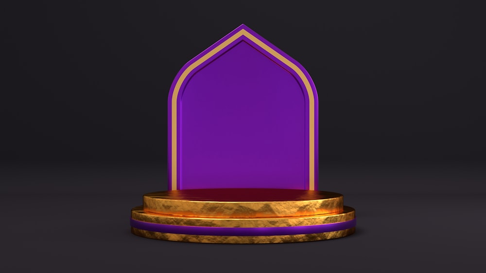 a purple and gold trophy on a black background