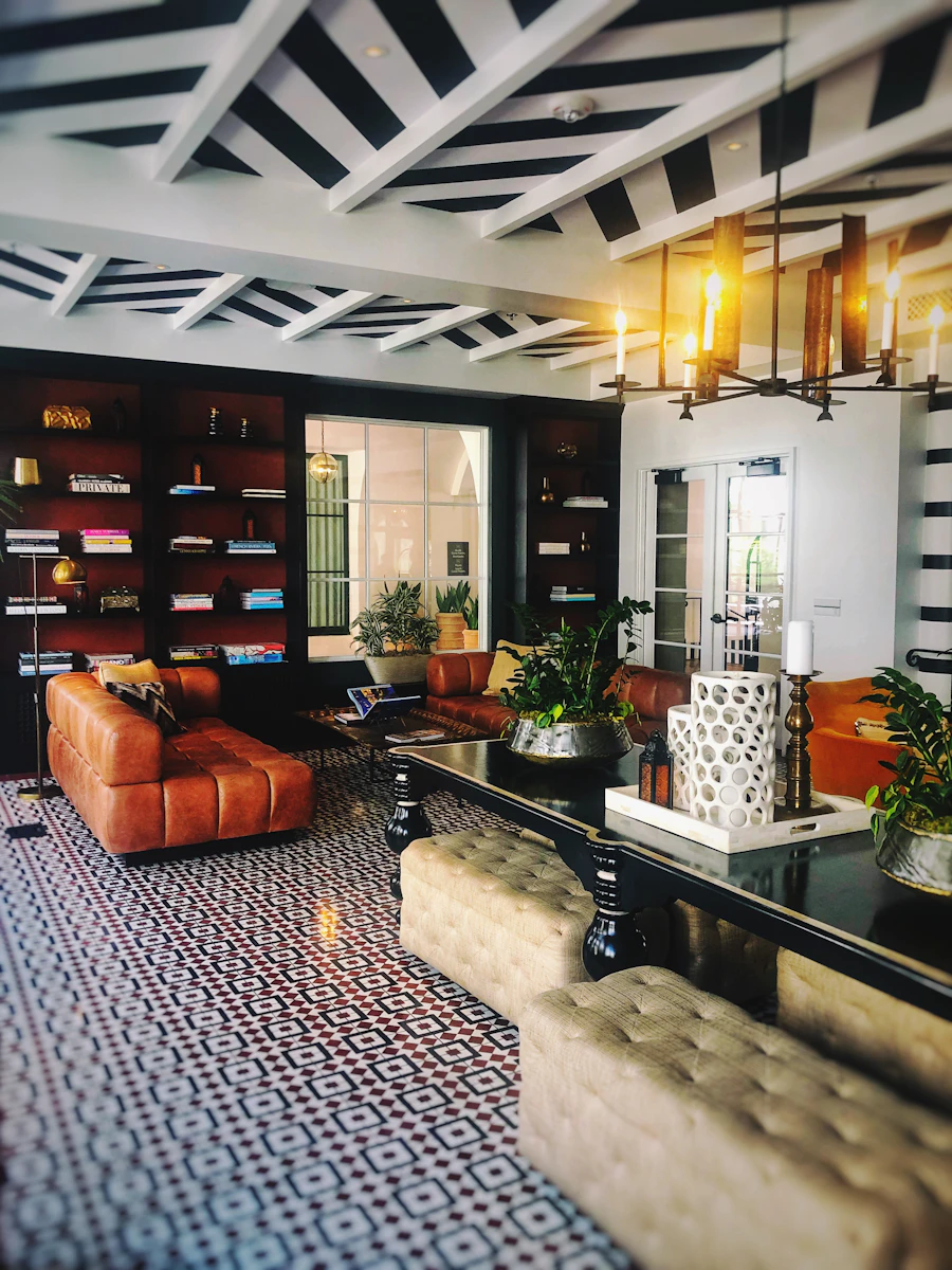 Elegant lounge with a chandelier
