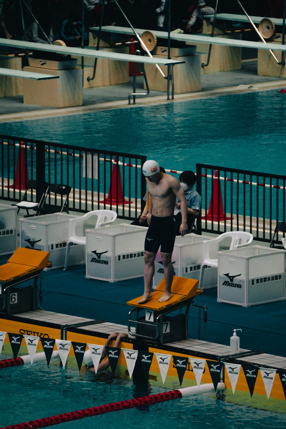 a group of people in a swimming pool