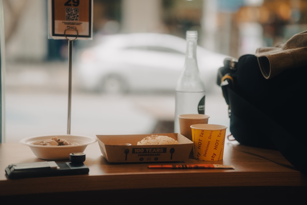 a box of food sitting on top of a table