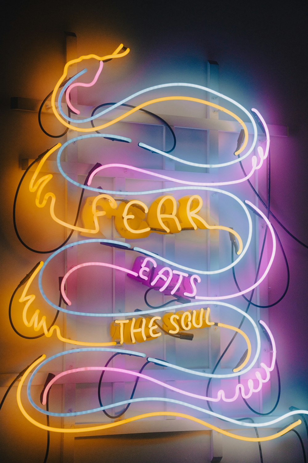 Un'insegna al neon che dice che la paura mangia l'anima
