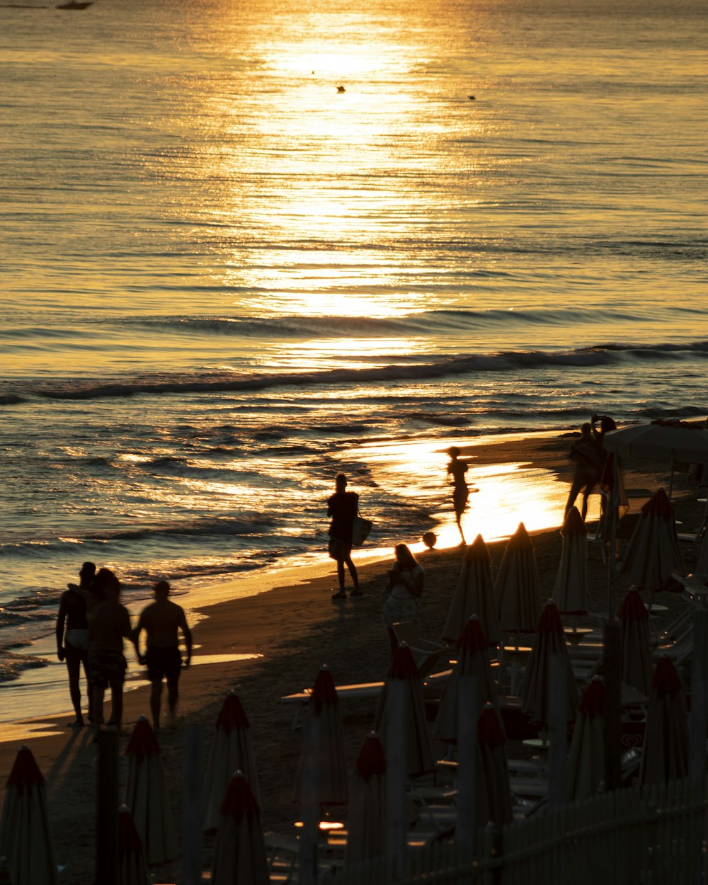 Un gruppo di persone in piedi sulla cima di una spiaggia vicino all'oceano