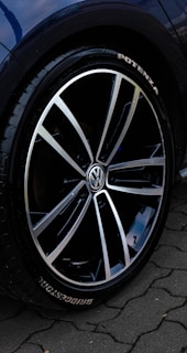 a close up of a tire on a car