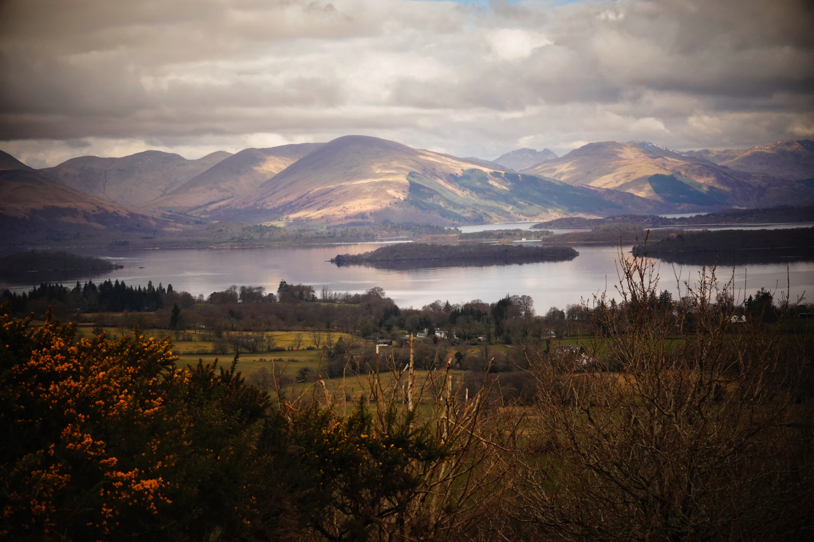 Loch Lomond misty landscape at dawn