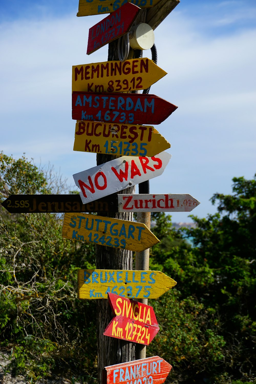 a pole with a bunch of signs on it