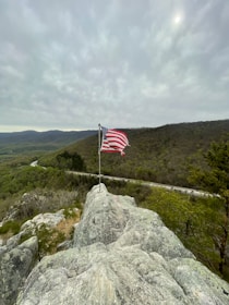 An American flag waving proudly over Idaho’s rugged wilderness.
