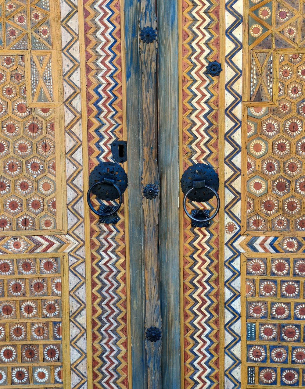 a close up of a door with a wooden handle