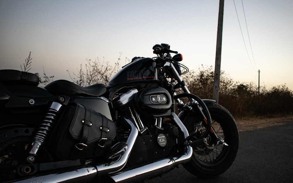 a motorcycle parked on the side of the road