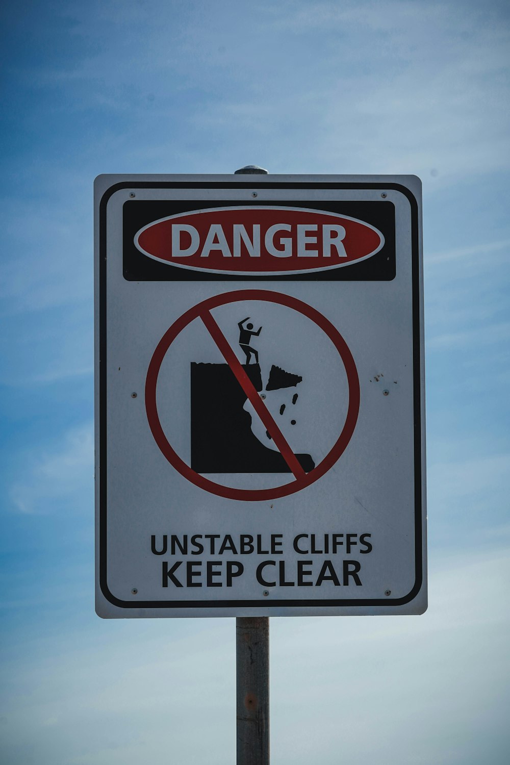 不安定な崖の危険を警告する標識