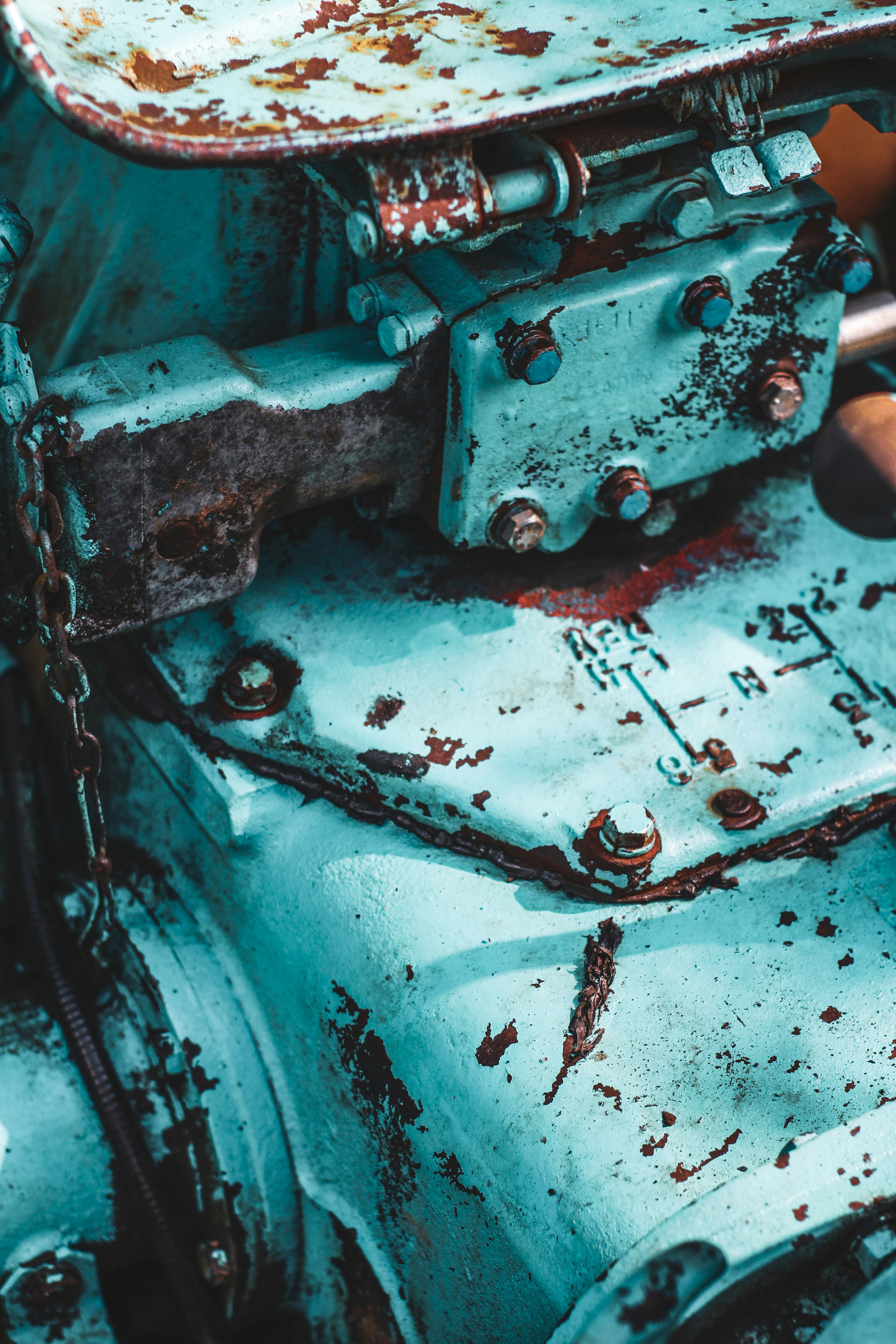 a close up of a rusted out motorcycle engine