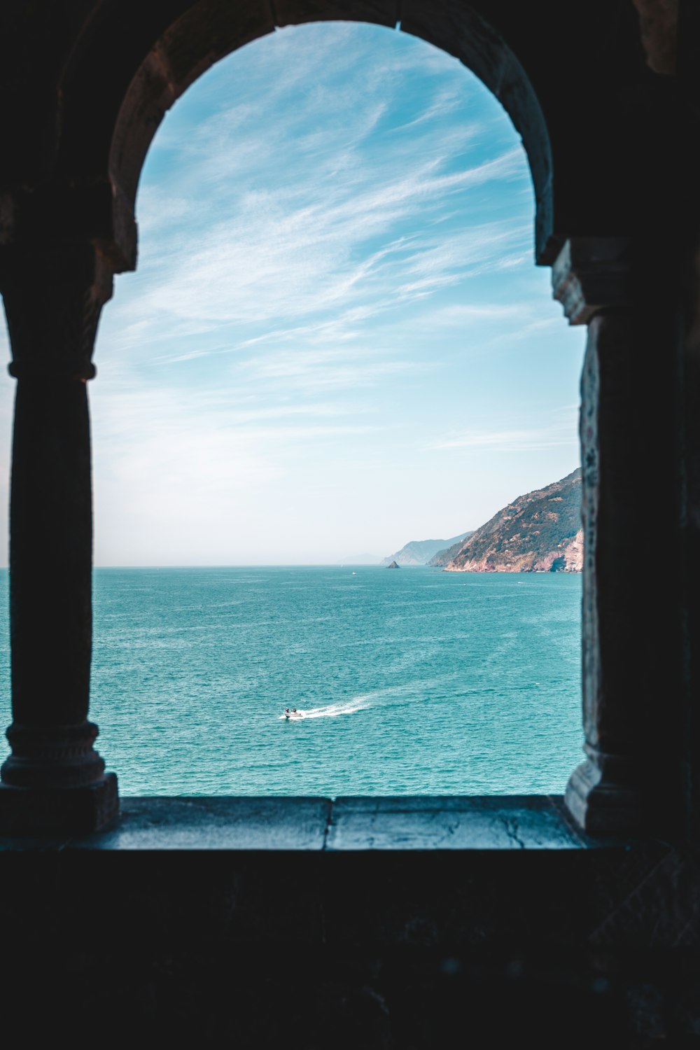 a view of a body of water from a window