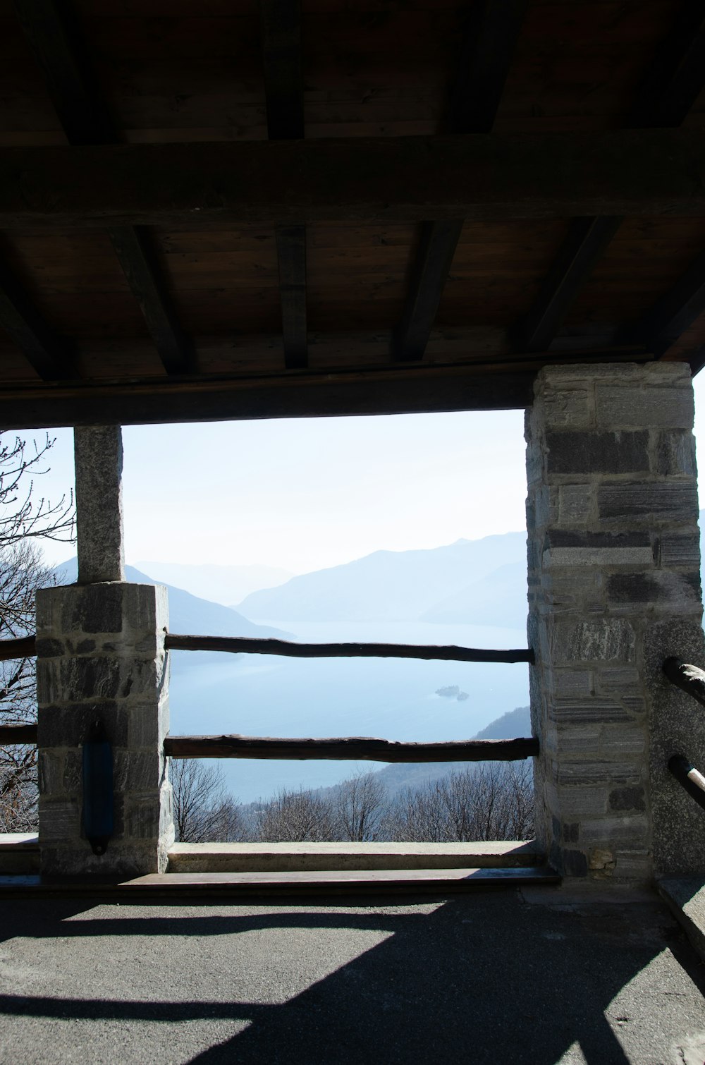 a view of a body of water from inside a building