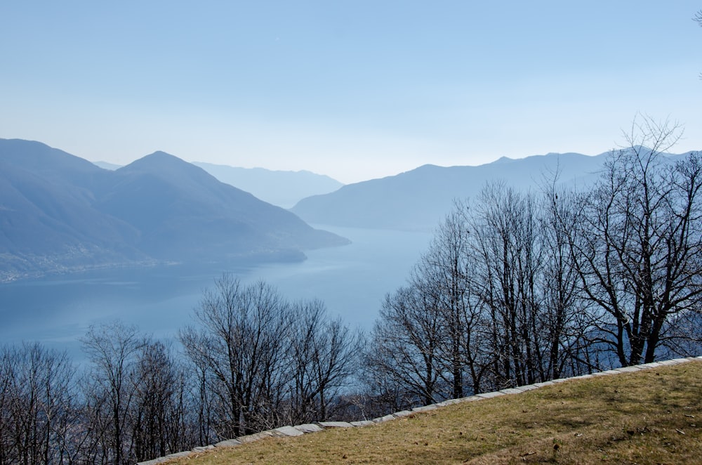 a view of a body of water from a hill