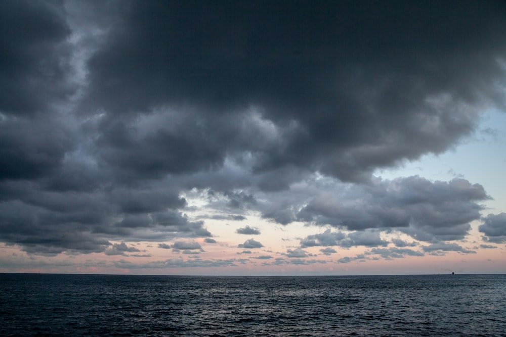 a large body of water under a cloudy sky