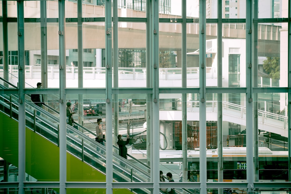 a group of people riding down a set of stairs