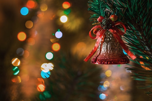 a christmas ornament hanging from a christmas tree